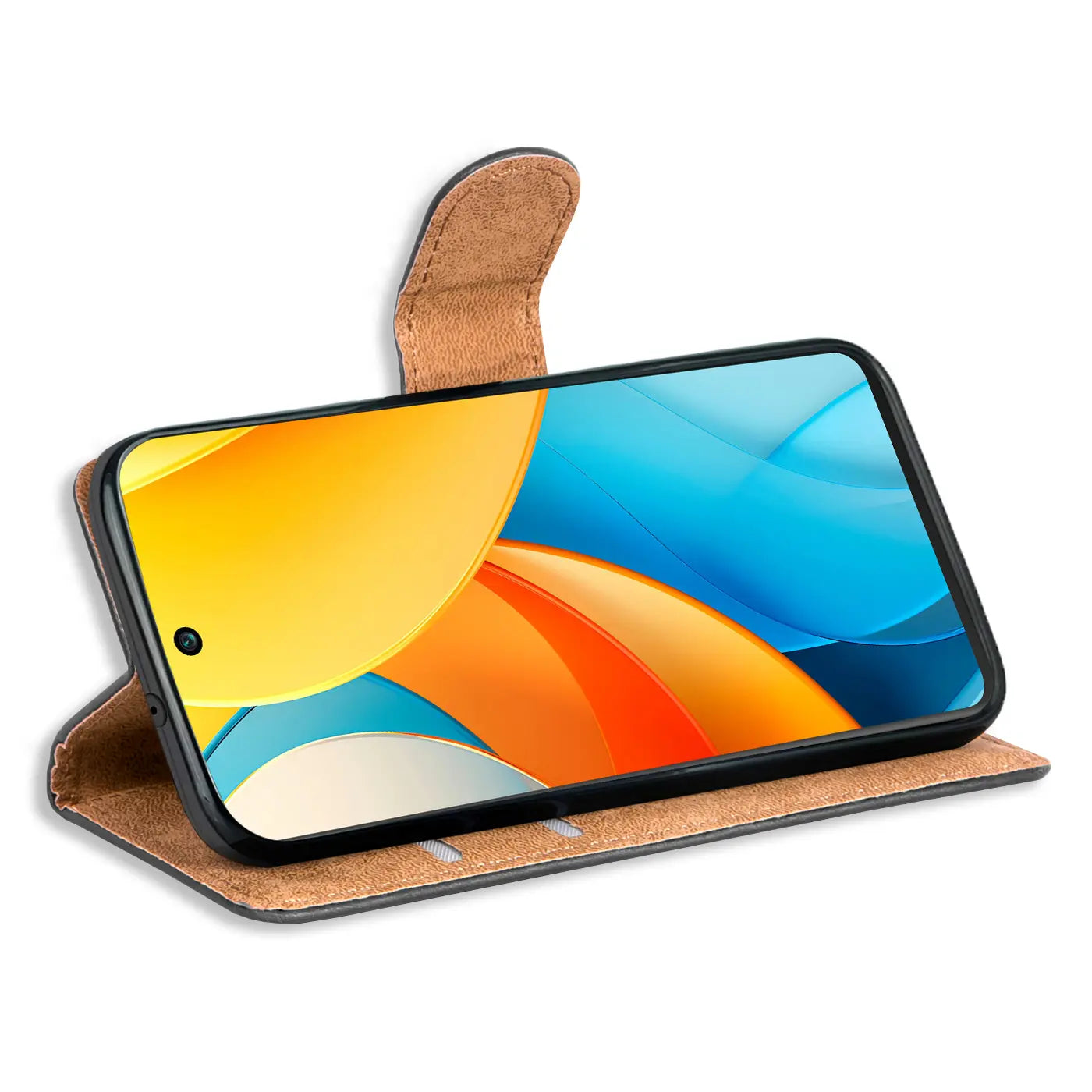 Braune Leder-Klapphülle mit Kartenfächern, seitliche Ansicht, ZTE Blade V60 Vita.