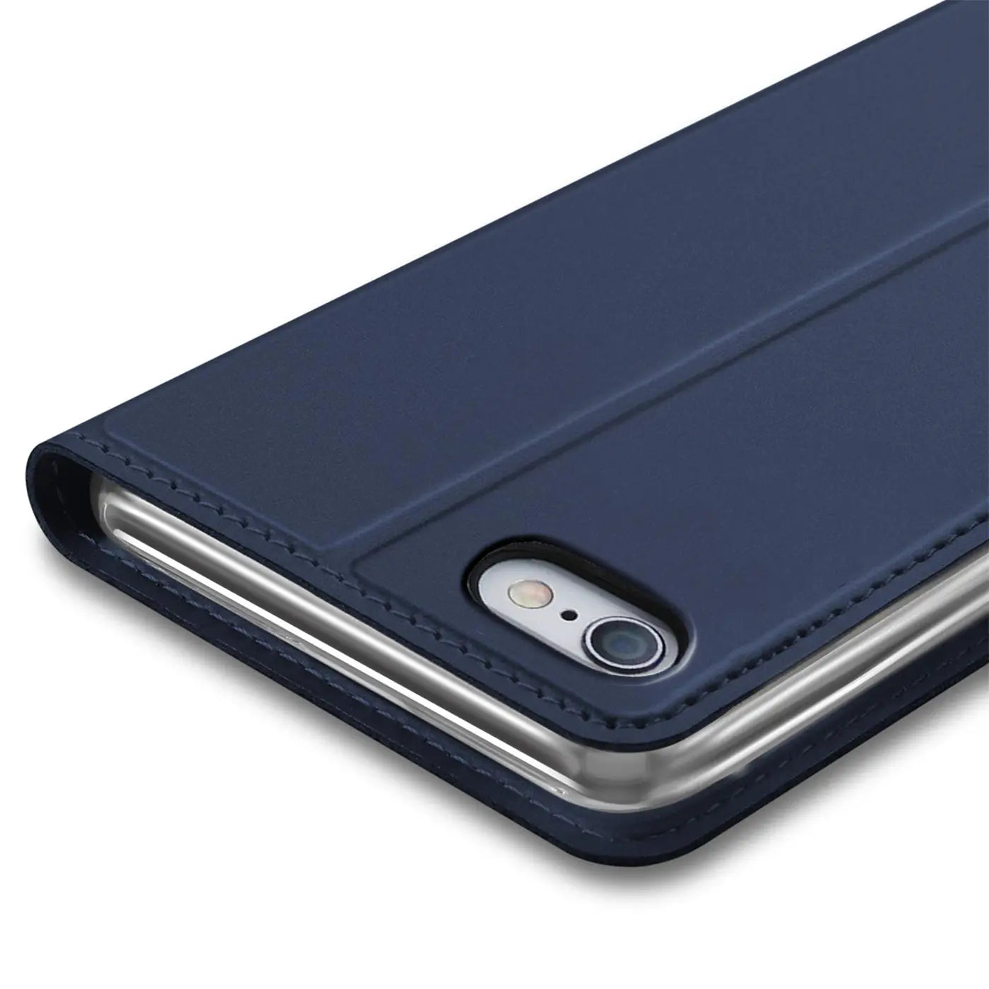 Dunkelblaue Leder-Flip-Hülle für iPhone 6/6S, Nahaufnahme von hinten