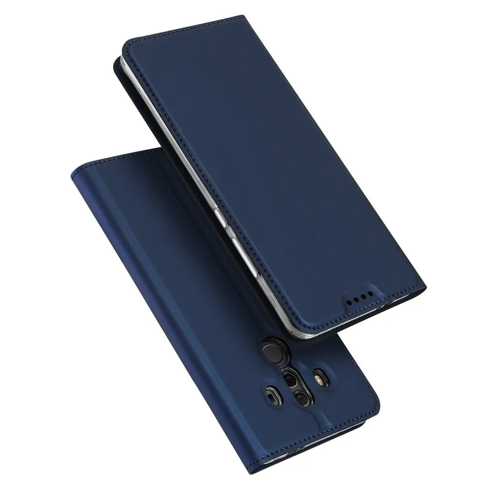 Dunkelblaue Leder-Flip-Hülle für Huawei Mate 10 Pro, von oben schräg fotografiert.