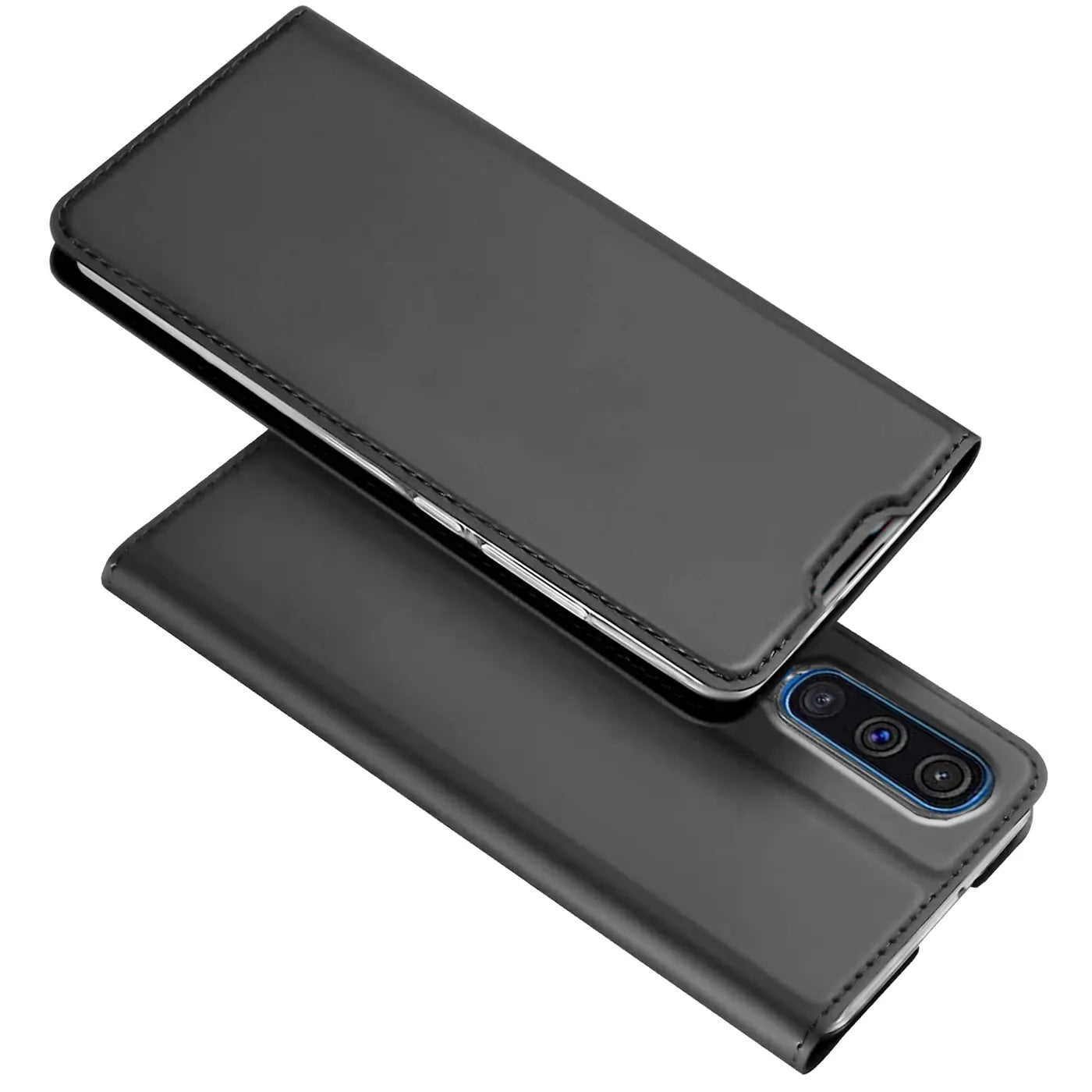 Graue Leder-Flip-Hülle für Huawei P Smart Pro / Honor 9X Pro, von oben gesehen.