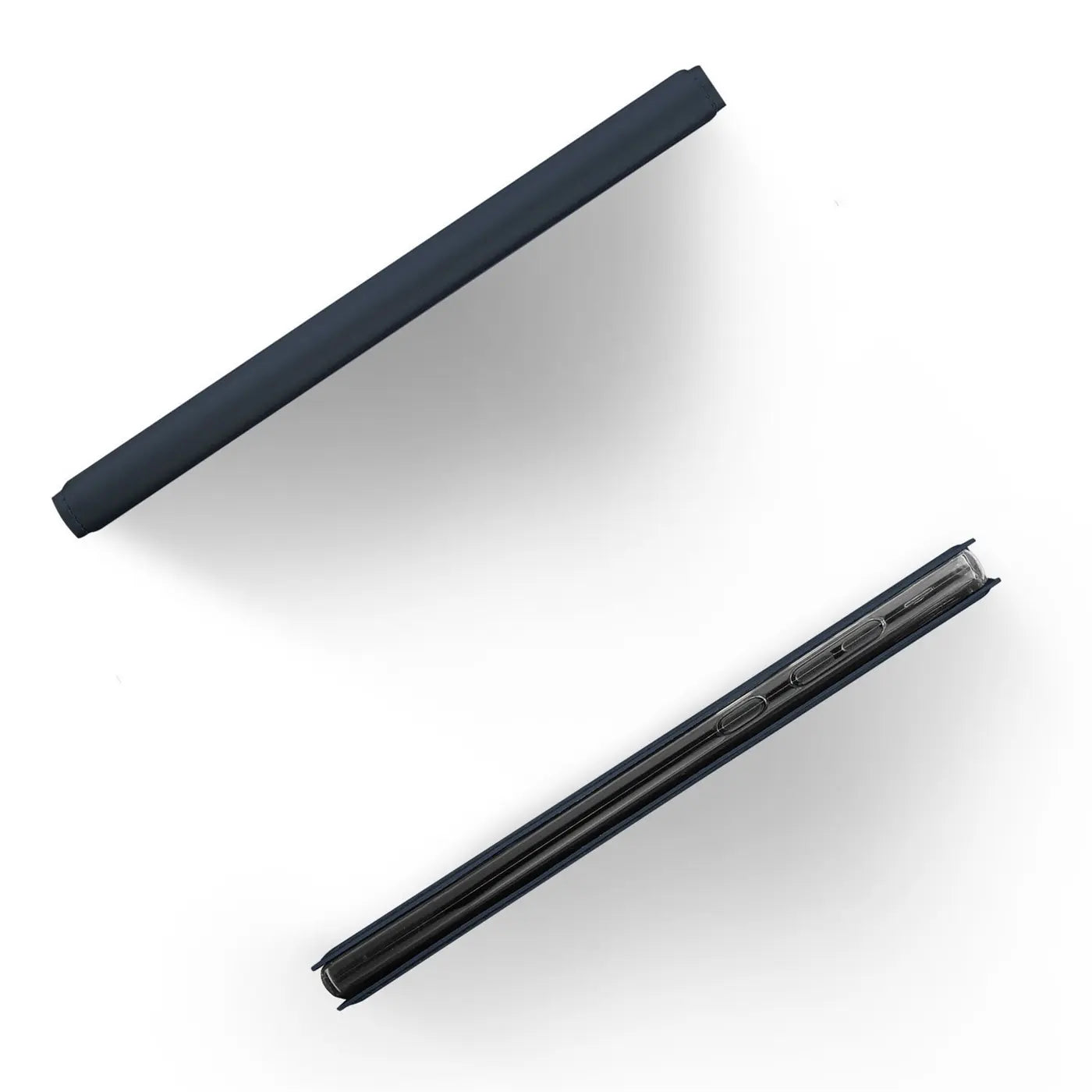 Dunkelblaue Klapphülle aus Kunstleder, seitliche Ansicht, zeigt Nokia 2.2.