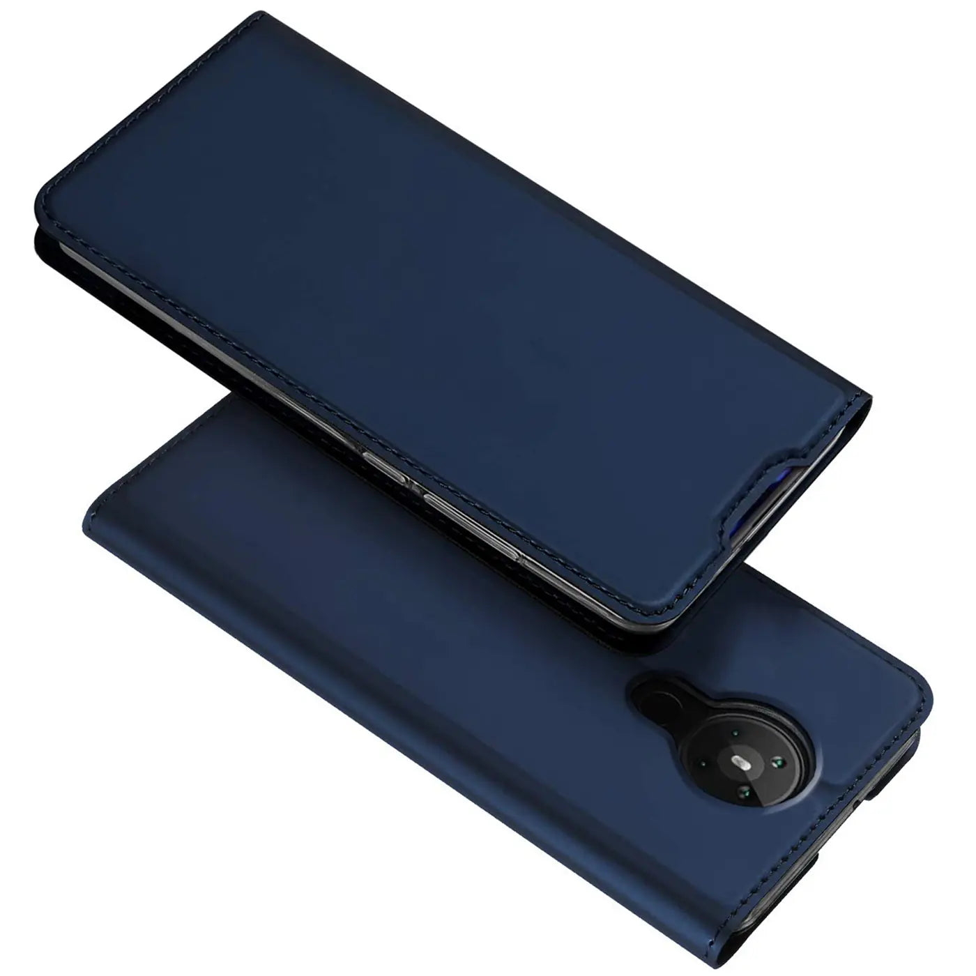 Dunkelblaue Kunstleder-Flip-Hülle für Nokia 5.3, von oben gesehen.