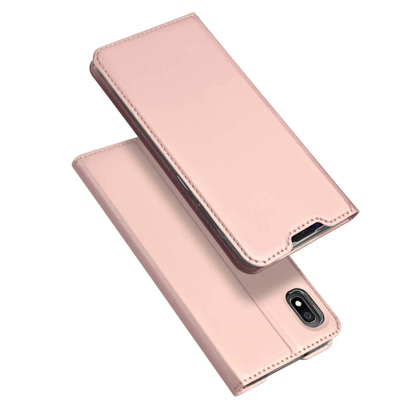 Rosa Metallic Flip Hülle, Kunstleder, von oben, für Samsung Galaxy A10