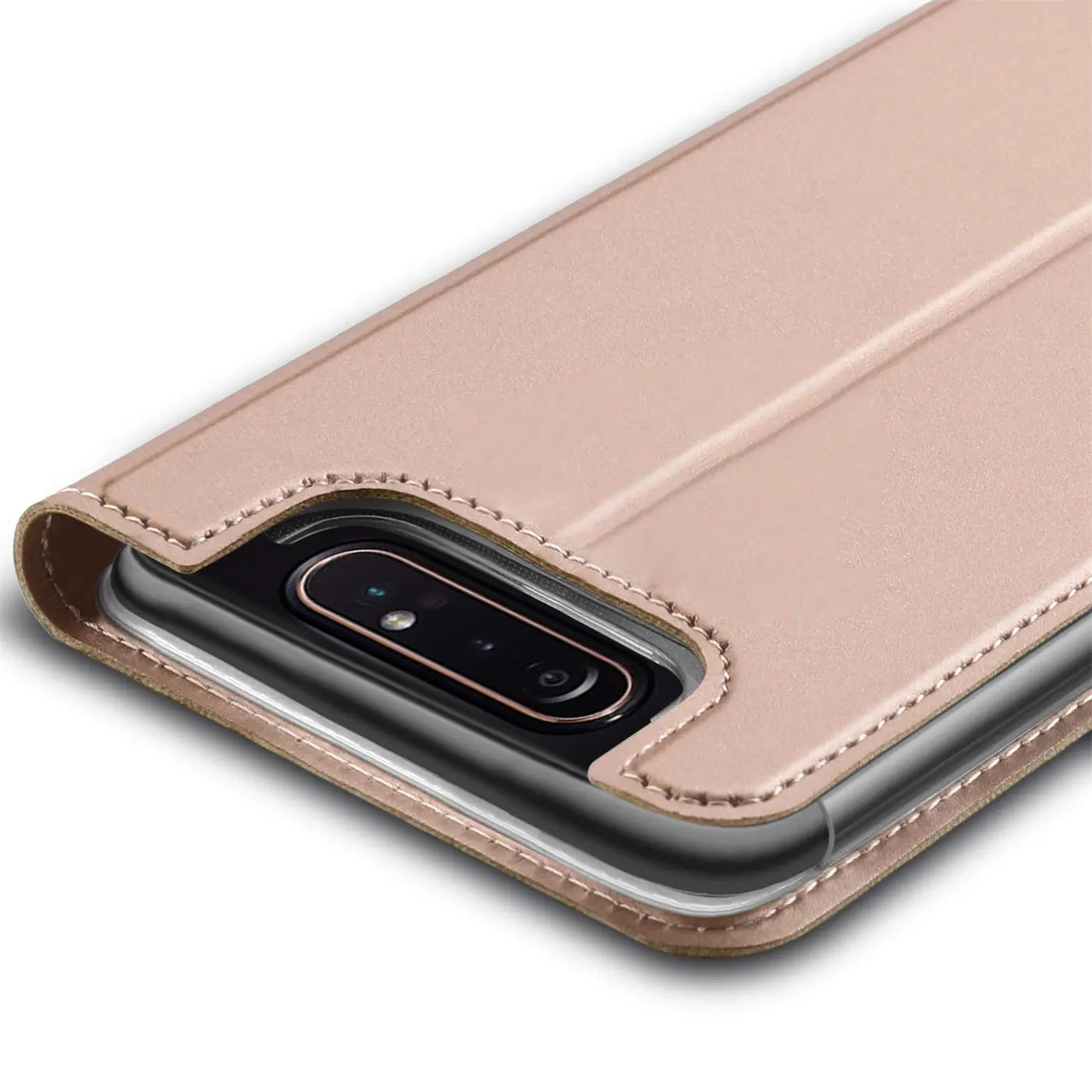 Rosafarbene Metallic-Flip-Hülle aus Leder für Samsung Galaxy A80, Nahaufnahme