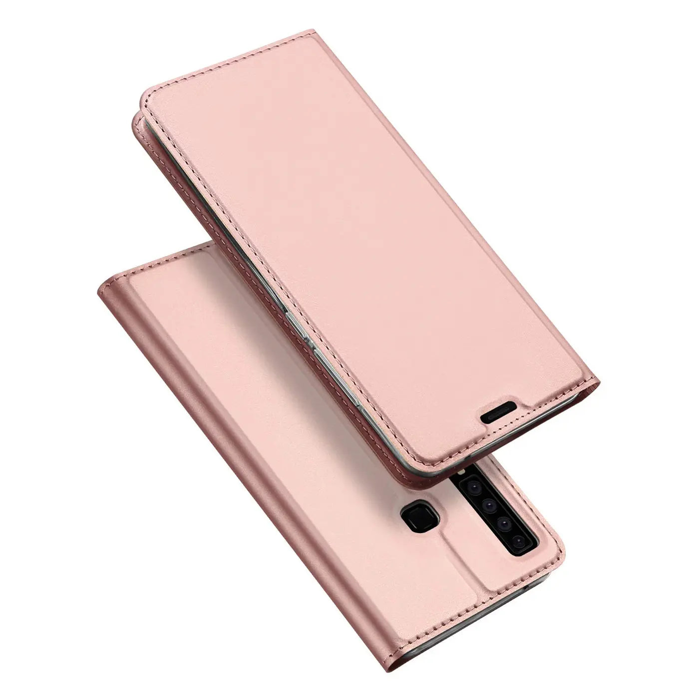 Metallic rosegoldene Klapphülle aus Kunstleder für Samsung Galaxy A9 2018, von schräg oben