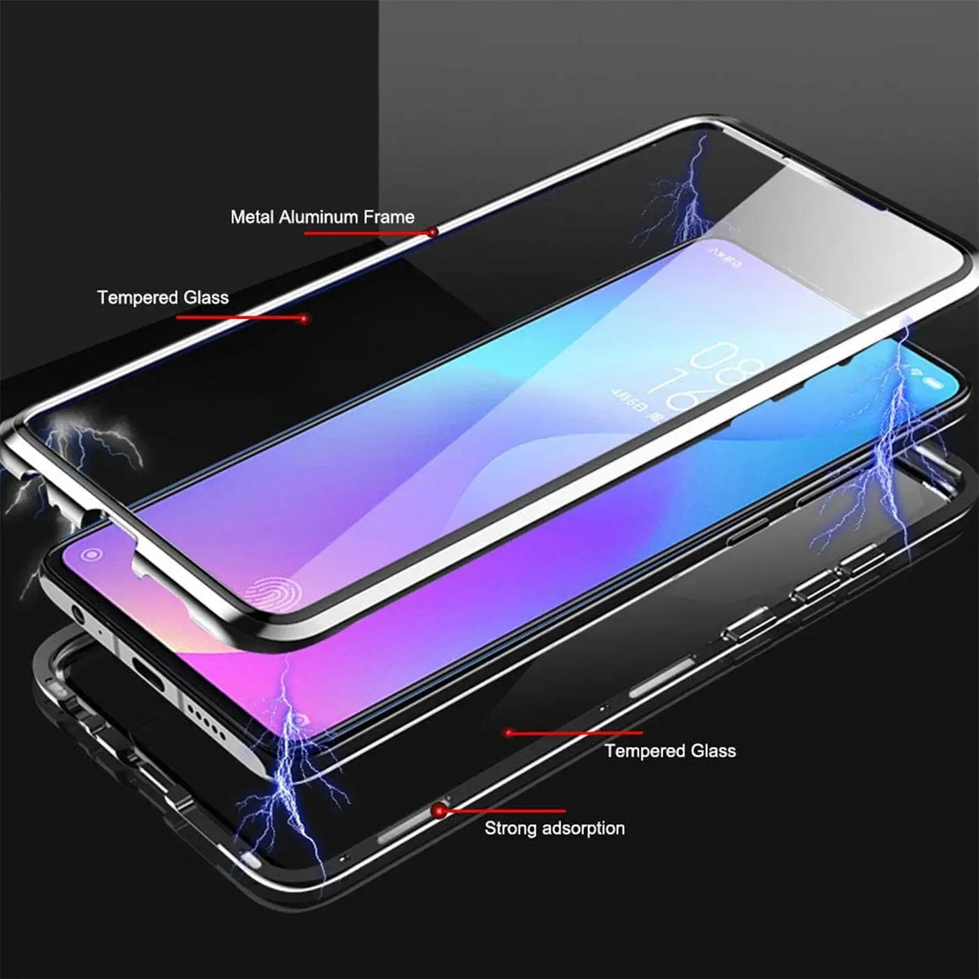 Samsung Galaxy A13 4G Hülle: Metallrahmen, Glas, 360° Ansicht, Schwarz