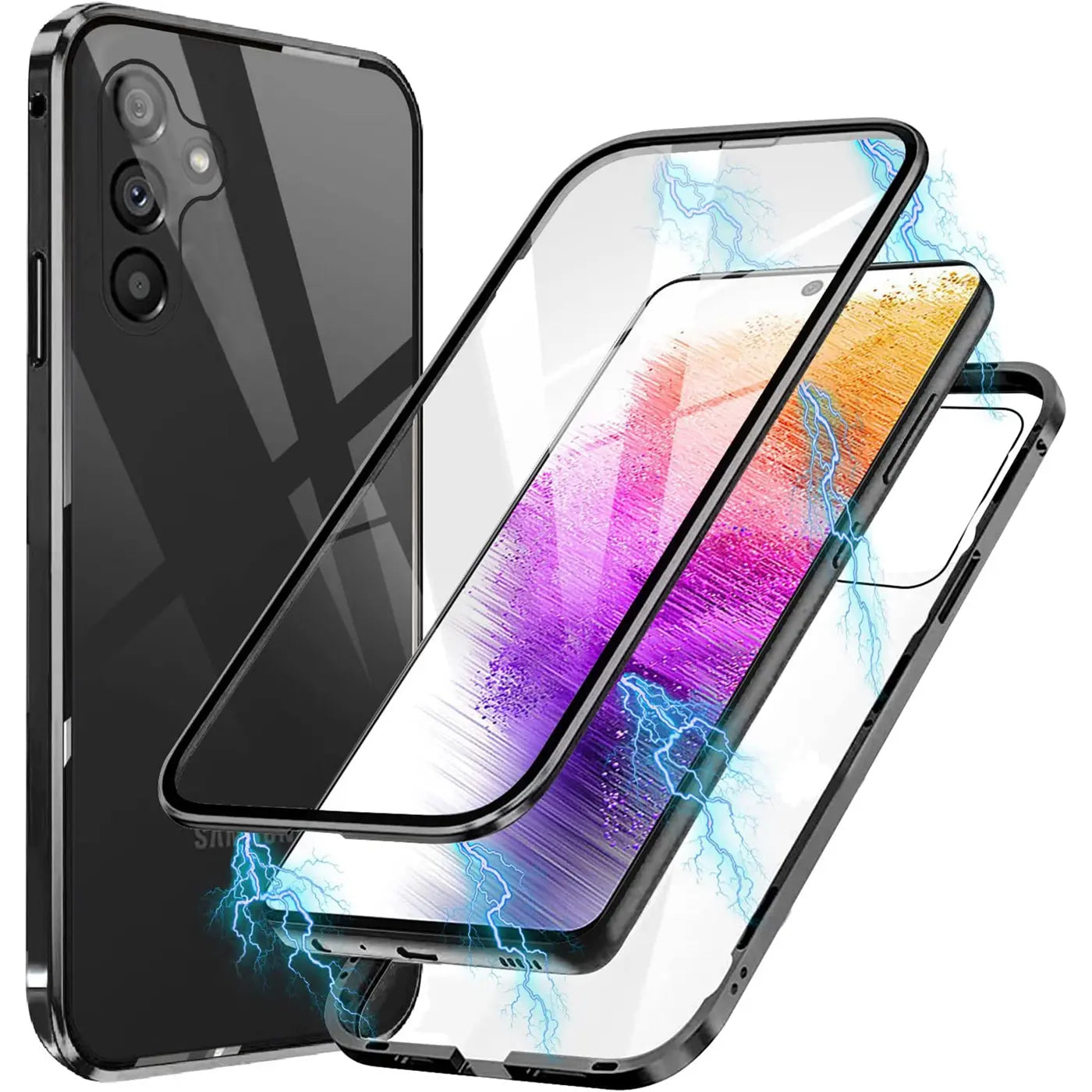Samsung Galaxy A34 5G Hülle, transparent/silber, Metallrahmen, 3D-Ansicht