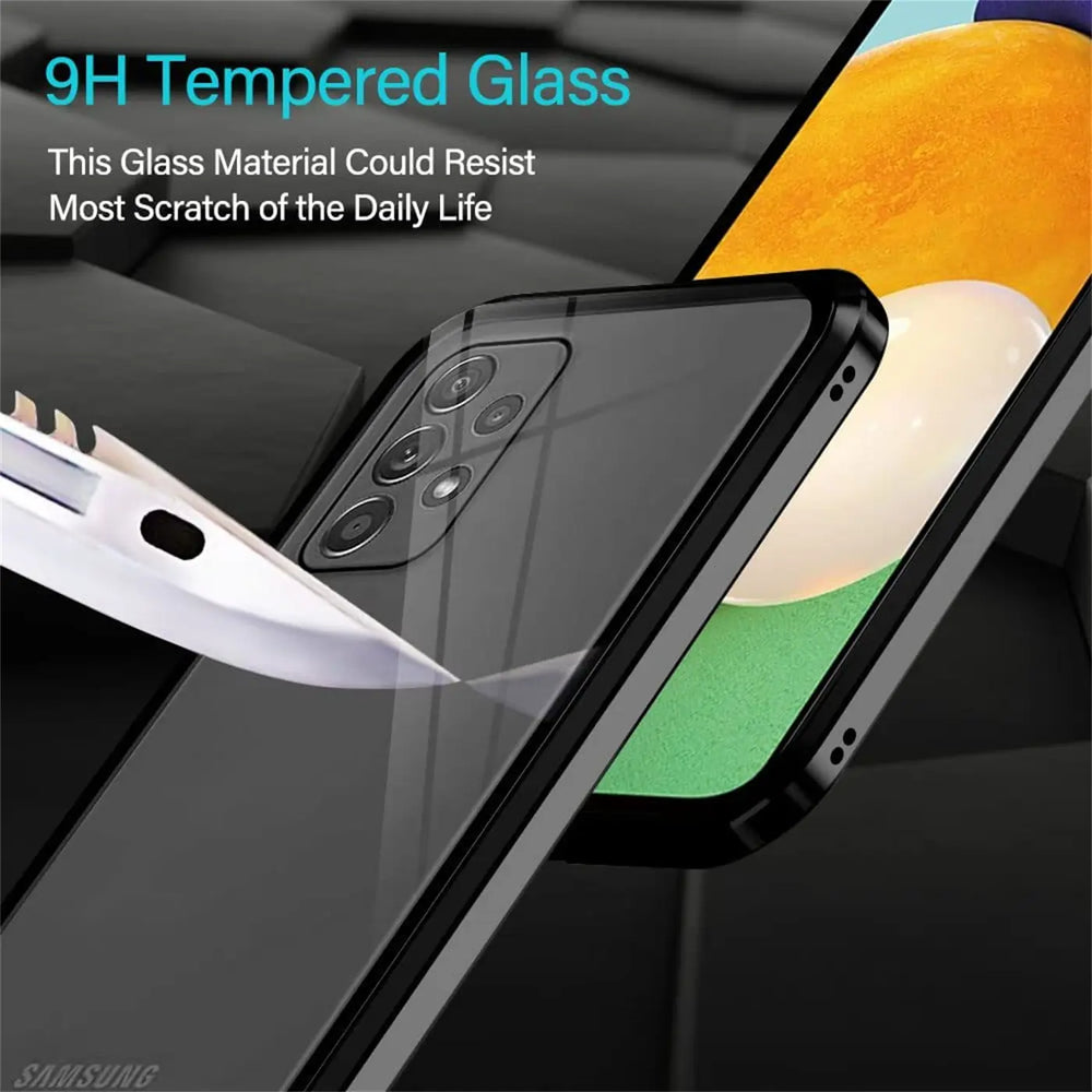Samsung Galaxy A52/A52S 5G Hülle, schwarz, Glas/Metall, Nahaufnahme