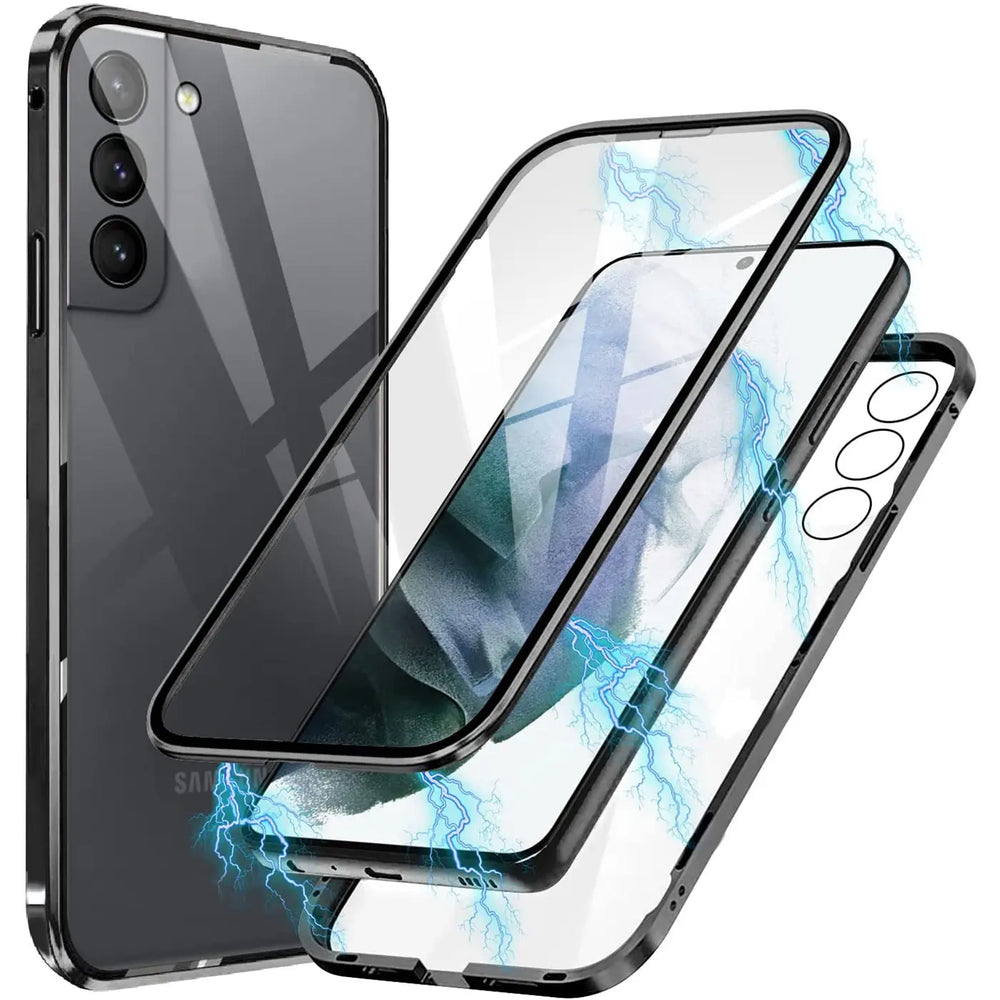 Samsung S21 FE Hülle, transparent, Metallrahmen, 3D-Ansicht, zerlegt