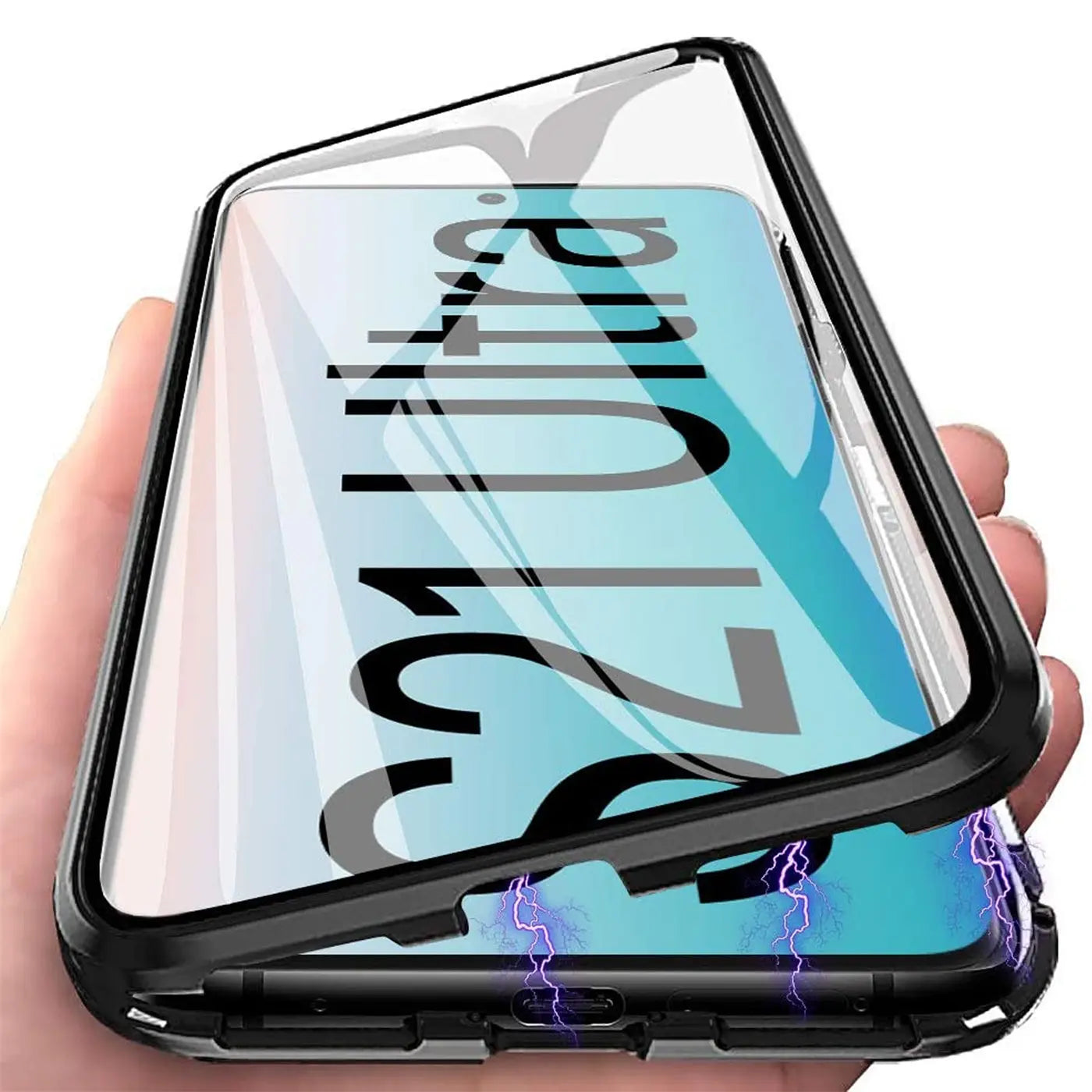 Samsung Galaxy S21 Ultra Hülle, schwarz, Metall/Glas, von vorne schräg