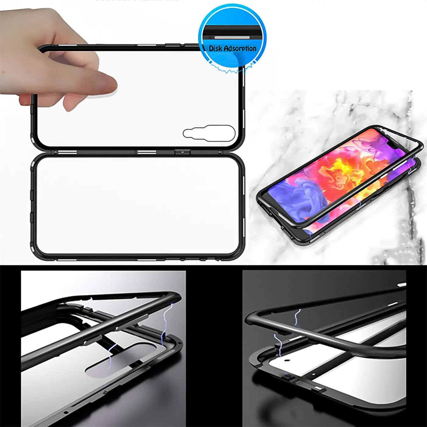Schwarze Metallrahmen-Hülle mit durchsichtiger Rückseite für Huawei P40, von oben