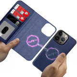 Magnetische 2-in-1 Klapphülle für iPhone 13 Pro in Blau mit herausnehmbarer Hülle und Kartenfächern