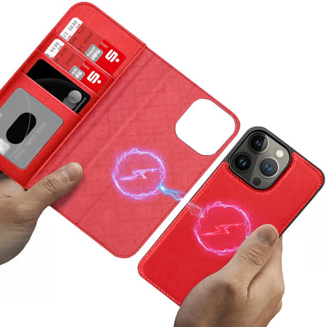 Magnetische 2-in-1 Klapphülle für iPhone 13 Pro in Rot mit herausnehmbarer Hülle und Kartenfächern