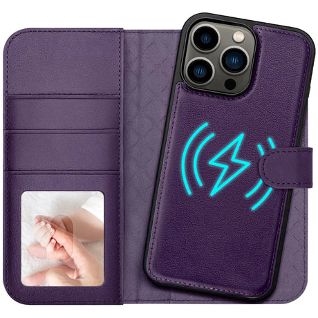 Magnetische 2-in-1 Klapphülle für iPhone 13 Pro in Violett mit herausnehmbarer Hülle und Kartenfächern