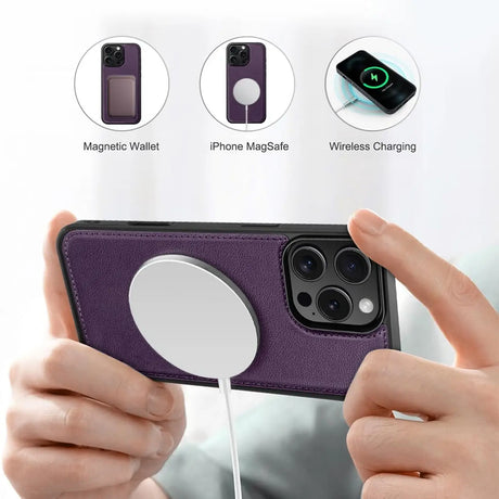 Magnetische 2-in-1 Klapphülle für iPhone 13 in Violett mit herausnehmbarer Hülle und Kartenfächern