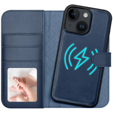 Magnetische 2-in-1 Klapphülle für iPhone 14 in Blau mit herausnehmbarer Hülle und Kartenfächern
