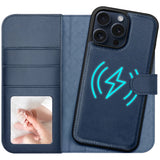 Magnetische 2-in-1 Klapphülle für iPhone 15 Pro in Blau mit herausnehmbarer Hülle und Kartenfächern