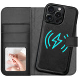 Magnetische 2-in-1 Klapphülle für iPhone 15 Pro in Schwarz mit herausnehmbarer Hülle und Kartenfächern