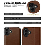 Magnetische 2-in-1 Klapphülle für iPhone 16 in Braun mit herausnehmbarer Hülle und Kartenfächern