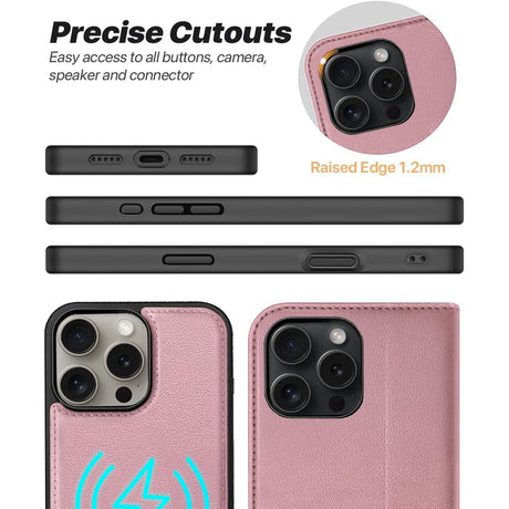 Magnetische 2-in-1 Klapphülle für iPhone 16 Pro Max in Rosegold mit herausnehmbarer Hülle und Kartenfächern