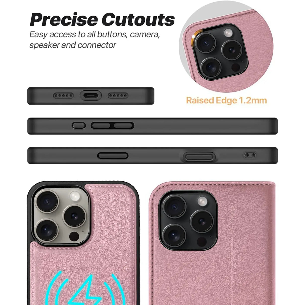 Magnetische 2-in-1 Klapphülle für iPhone 16 Pro in Rosegold mit herausnehmbarer Hülle und Kartenfächern