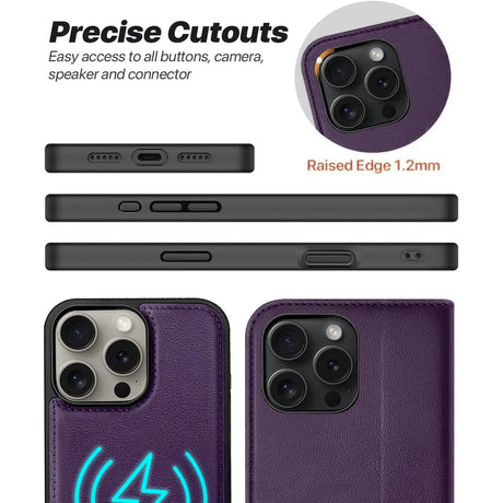 Magnetische 2-in-1 Klapphülle für iPhone 16 Pro in Violett mit herausnehmbarer Hülle und Kartenfächern
