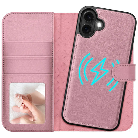 Magnetische 2-in-1 Klapphülle für iPhone 16 in Rosegold mit herausnehmbarer Hülle und Kartenfächern