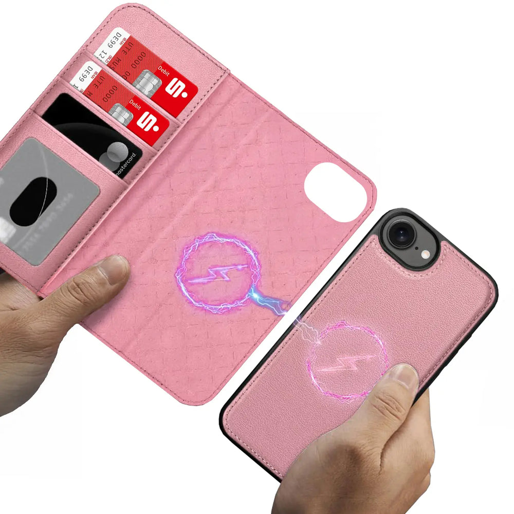 Magnetische 2-in-1 Klapphülle für iPhone 16e in Rosegold mit herausnehmbarer Hülle und Kartenfächern