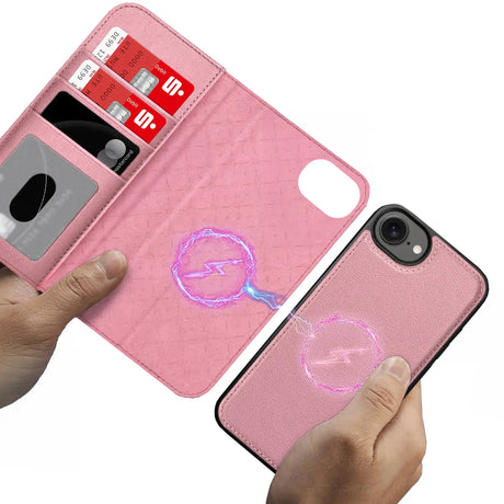Magnetische 2-in-1 Klapphülle für iPhone 16e in Rosegold mit herausnehmbarer Hülle und Kartenfächern