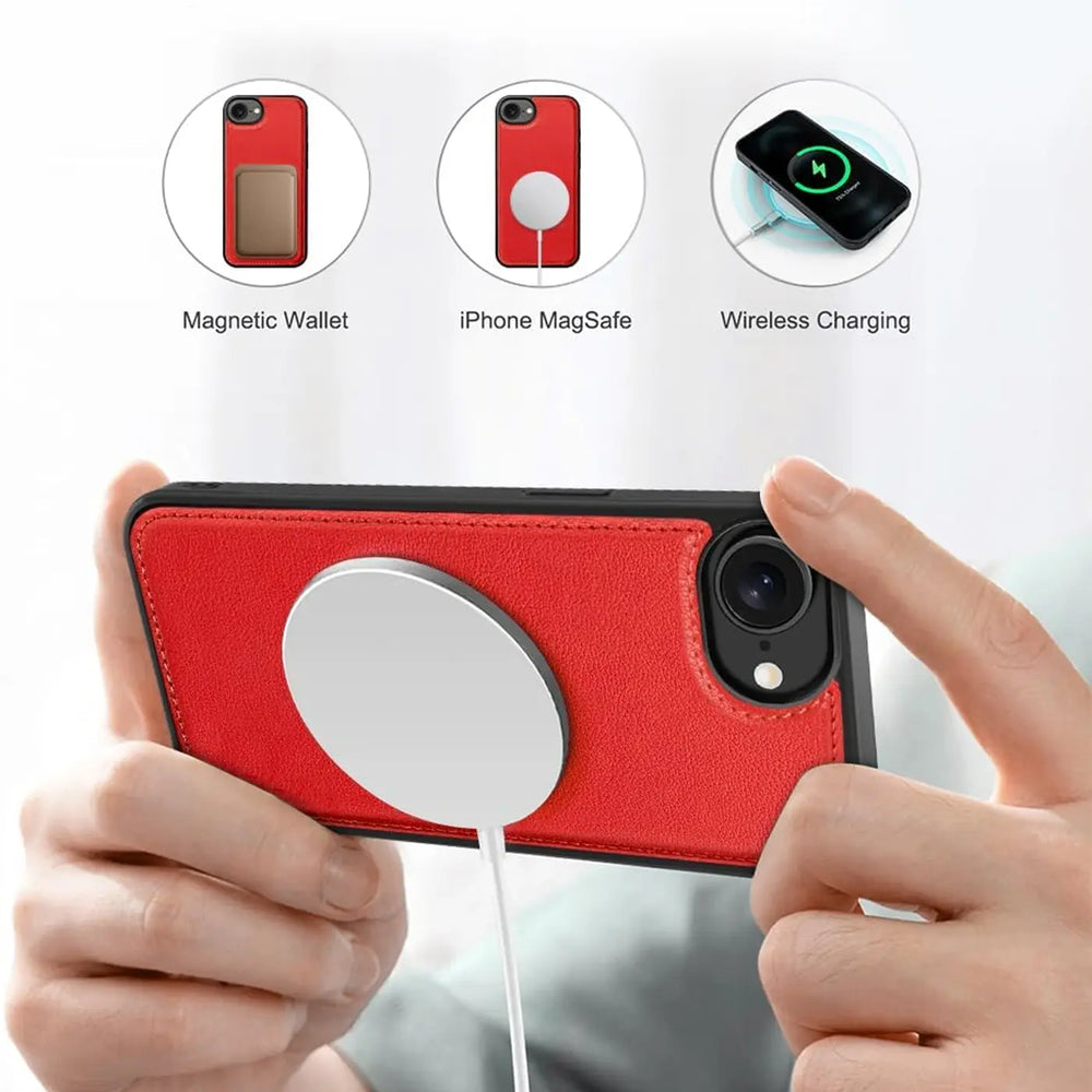 Magnetische 2-in-1 Klapphülle für iPhone 16e in Rot mit herausnehmbarer Hülle und Kartenfächern