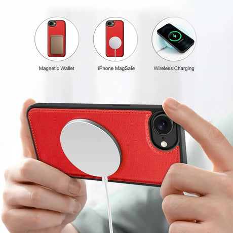 Magnetische 2-in-1 Klapphülle für iPhone 16e in Rot mit herausnehmbarer Hülle und Kartenfächern