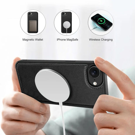Magnetische 2-in-1 Klapphülle für iPhone 16e in Schwarz mit herausnehmbarer Hülle und Kartenfächern
