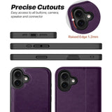 Magnetische 2-in-1 Klapphülle für iPhone 16e in Violett mit herausnehmbarer Hülle und Kartenfächern