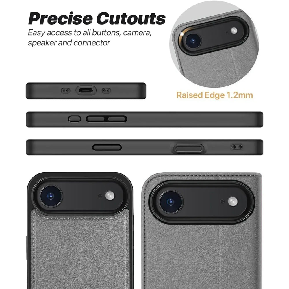 Magnetische 2-in-1 Klapphülle für iPhone 17 Air in Grau mit herausnehmbarer Hülle und Kartenfächern