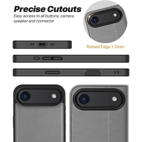 Magnetische 2-in-1 Klapphülle für iPhone 17 Air in Grau mit herausnehmbarer Hülle und Kartenfächern