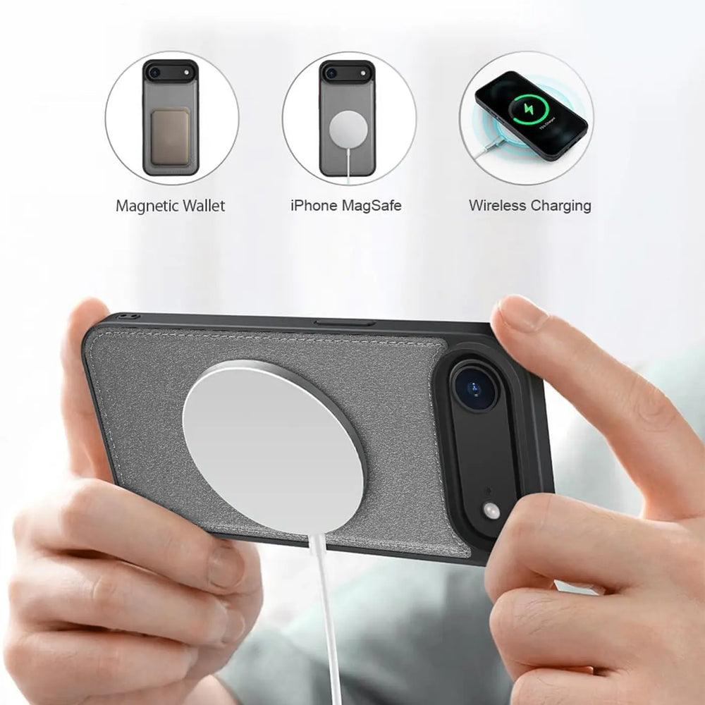 Magnetische 2-in-1 Klapphülle für iPhone 17 Air in Grau mit herausnehmbarer Hülle und Kartenfächern