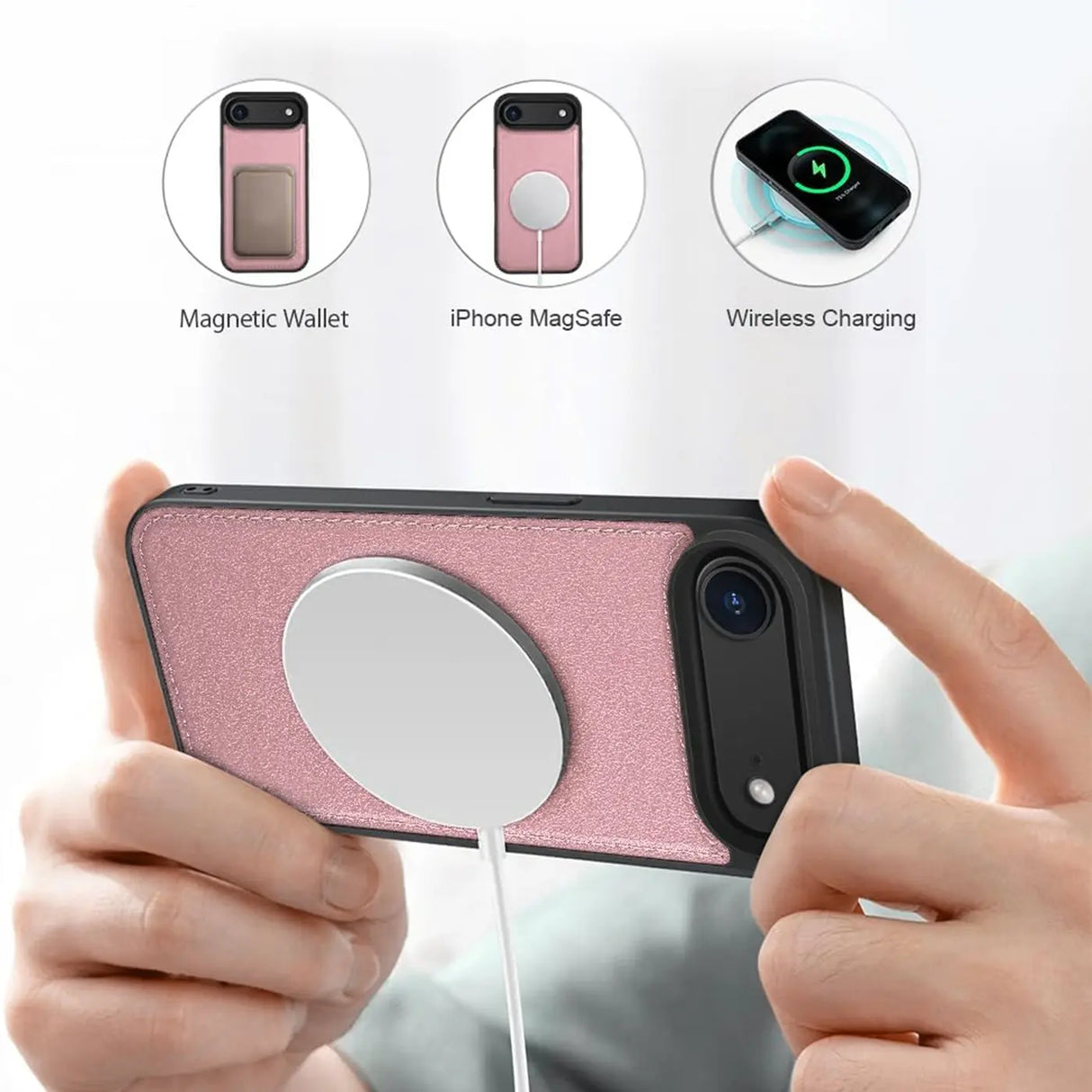 Magnetische 2-in-1 Klapphülle für iPhone 17 Air in Rosegold mit herausnehmbarer Hülle und Kartenfächern