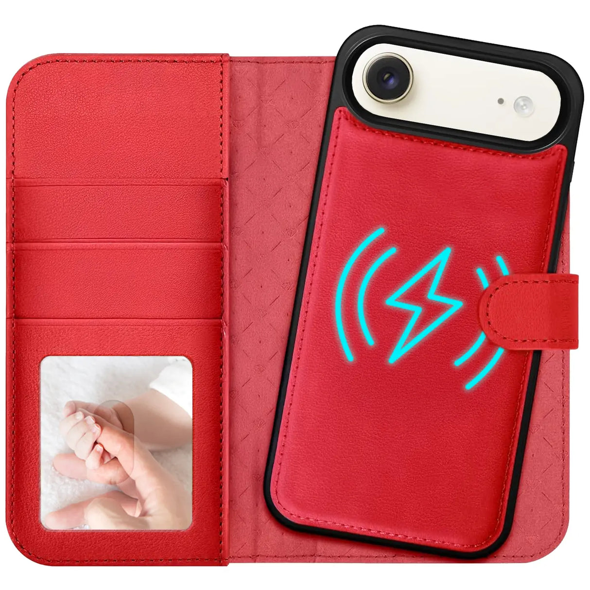 Magnetische 2-in-1 Klapphülle für iPhone 17 Air in Rot mit herausnehmbarer Hülle und Kartenfächern