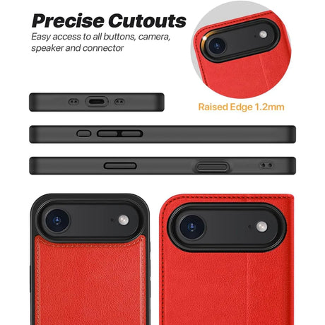 Magnetische 2-in-1 Klapphülle für iPhone 17 Air in Rot mit herausnehmbarer Hülle und Kartenfächern