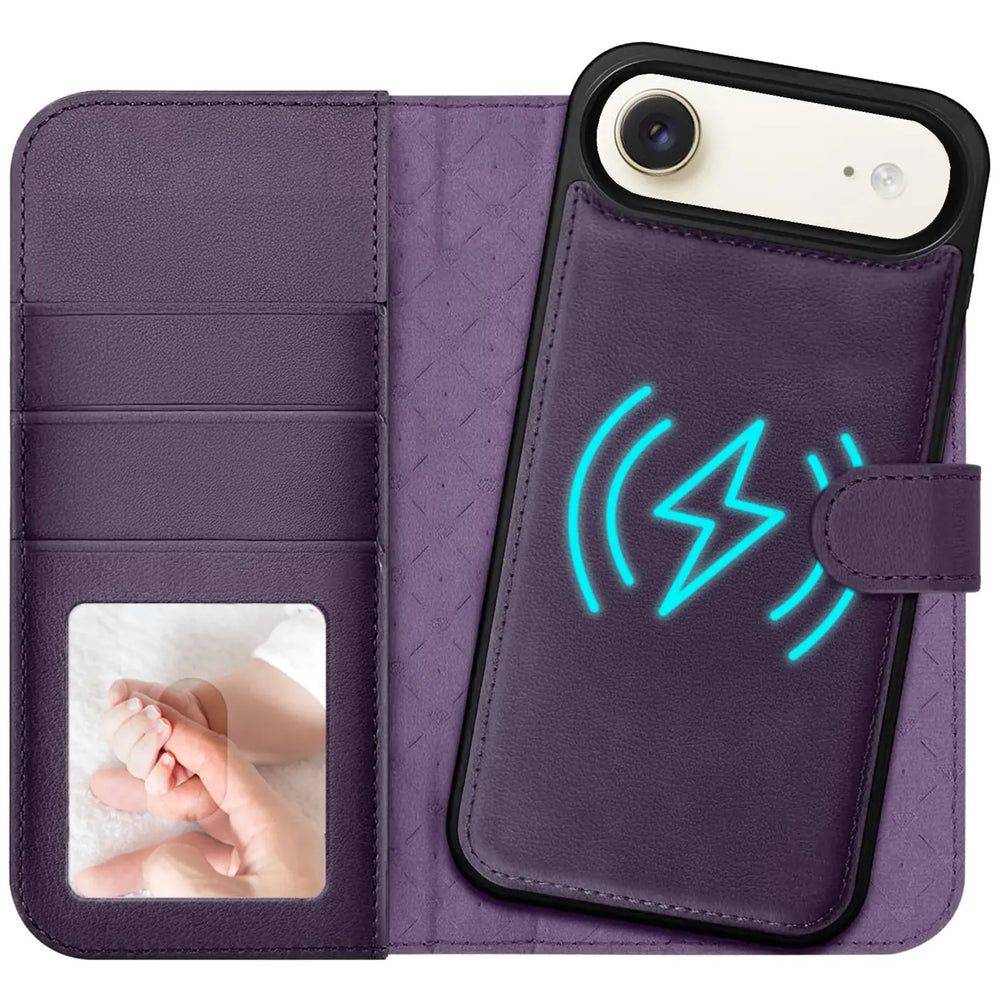 Magnetische 2-in-1 Klapphülle für iPhone 17 Air in Violett mit herausnehmbarer Hülle und Kartenfächern