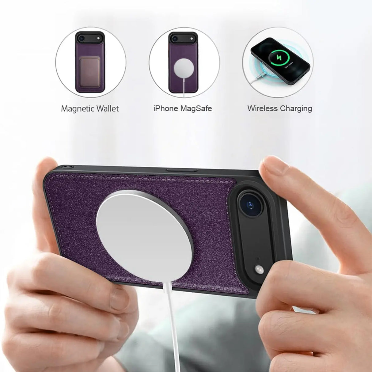 Magnetische 2-in-1 Klapphülle für iPhone 17 Air in Violett mit herausnehmbarer Hülle und Kartenfächern
