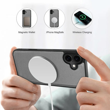 Magnetische 2-in-1 Klapphülle für iPhone 17 in Grau mit herausnehmbarer Hülle und Kartenfächern