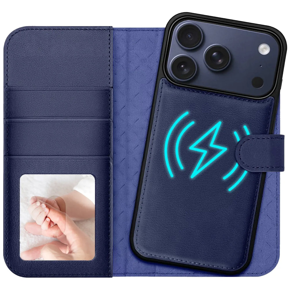 Magnetische 2-in-1 Klapphülle für iPhone 17 Pro in Blau mit herausnehmbarer Hülle und Kartenfächern