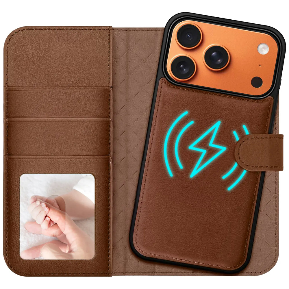 Magnetische 2-in-1 Klapphülle für iPhone 17 Pro in Braun mit herausnehmbarer Hülle und Kartenfächern