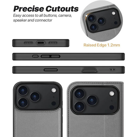 Magnetische 2-in-1 Klapphülle für iPhone 17 Pro in Grau mit herausnehmbarer Hülle und Kartenfächern