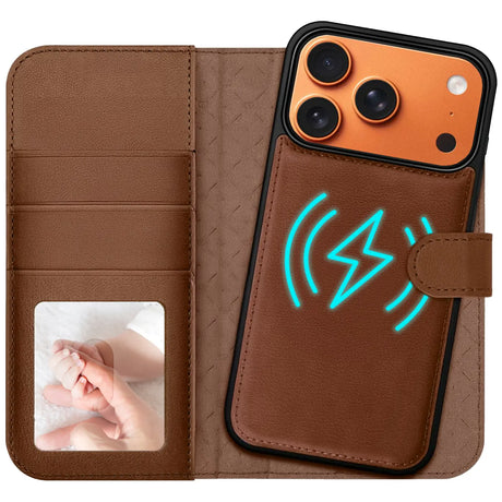 Magnetische 2-in-1 Klapphülle für iPhone 17 Pro Max in Braun mit herausnehmbarer Hülle und Kartenfächern