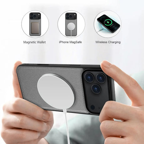 Magnetische 2-in-1 Klapphülle für iPhone 17 Pro Max in Grau mit herausnehmbarer Hülle und Kartenfächern