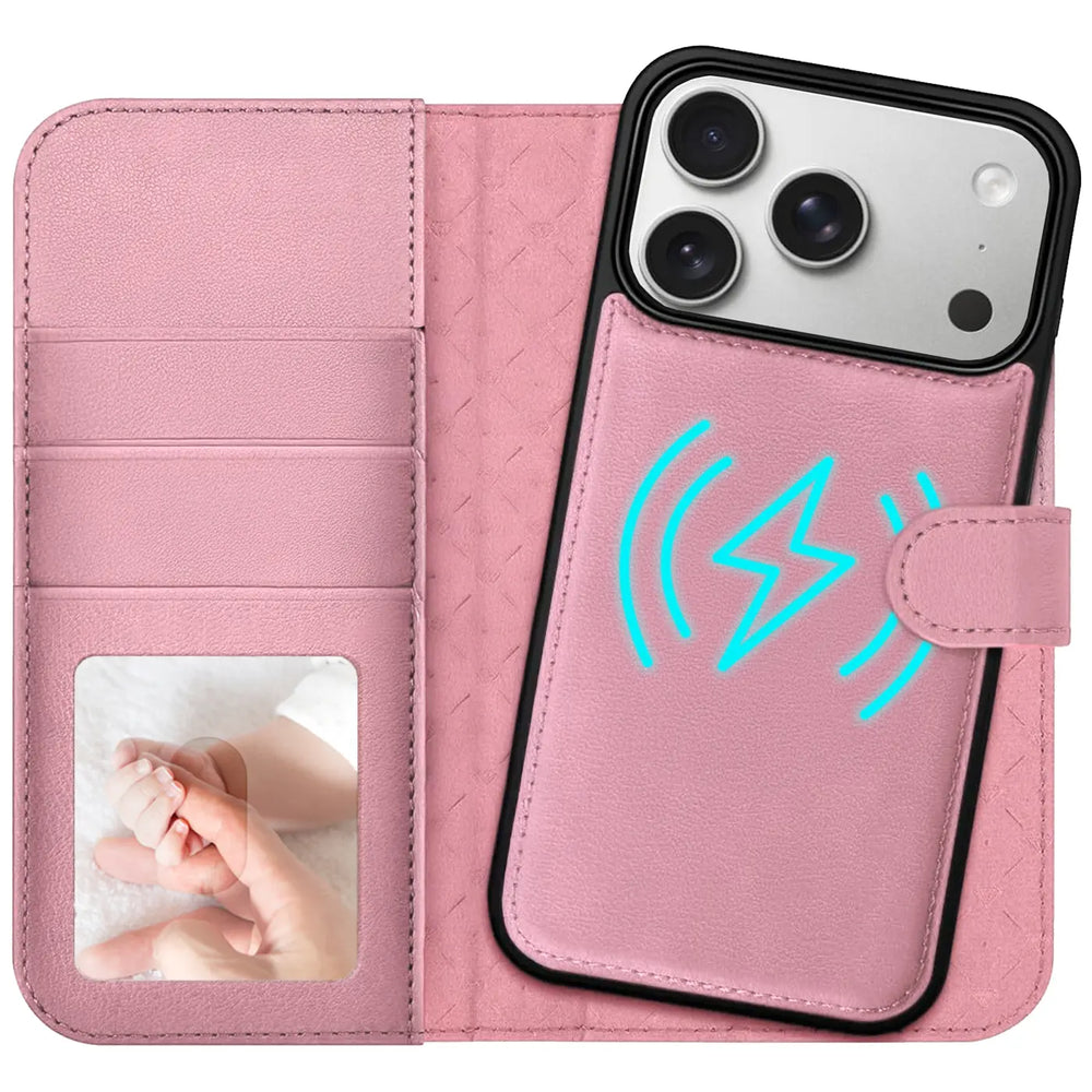 Magnetische 2-in-1 Klapphülle für iPhone 17 Pro Max in Rosegold mit herausnehmbarer Hülle und Kartenfächern