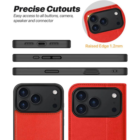 Magnetische 2-in-1 Klapphülle für iPhone 17 Pro Max in Rot mit herausnehmbarer Hülle und Kartenfächern
