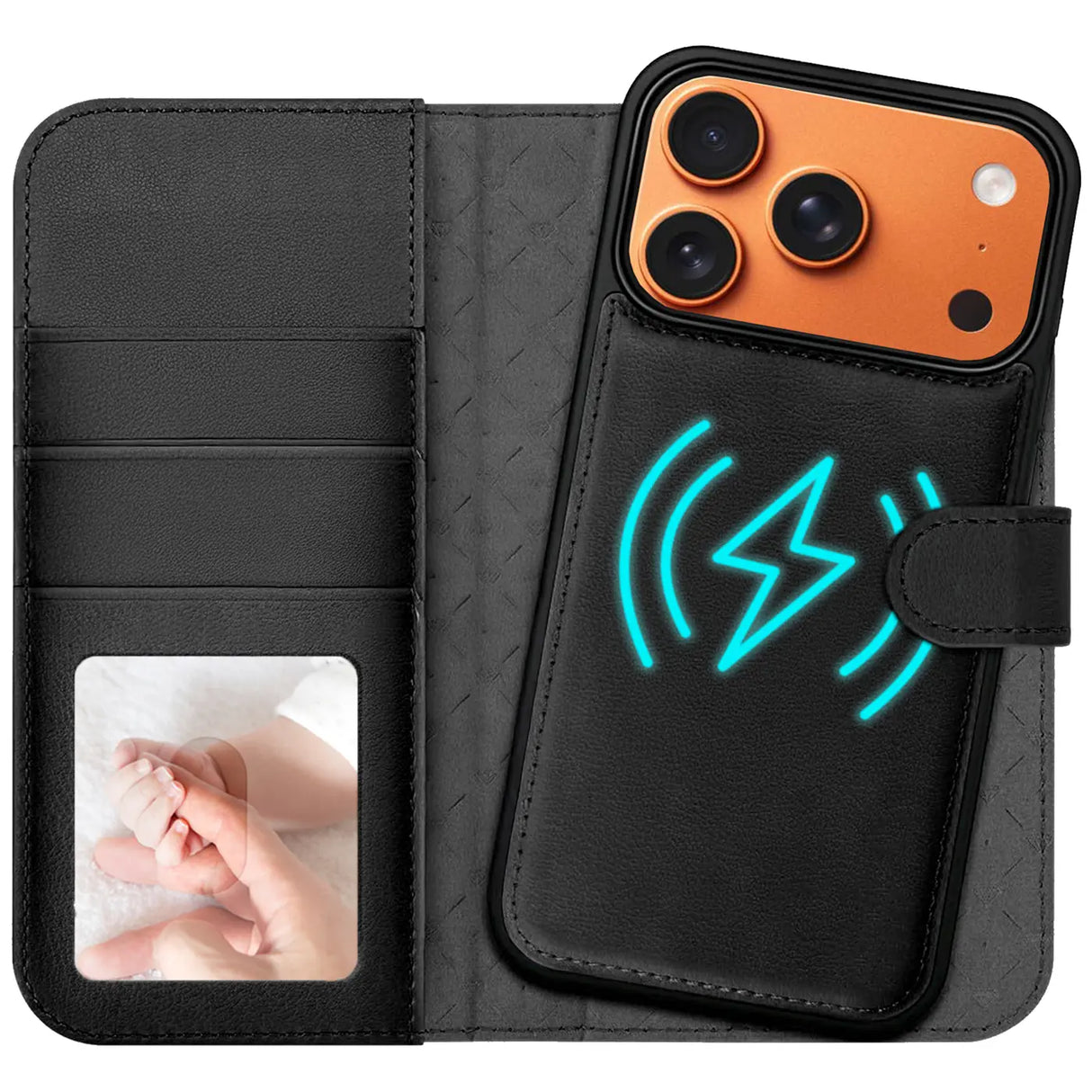 Magnetische 2-in-1 Klapphülle für iPhone 17 Pro Max in Schwarz mit herausnehmbarer Hülle und Kartenfächern